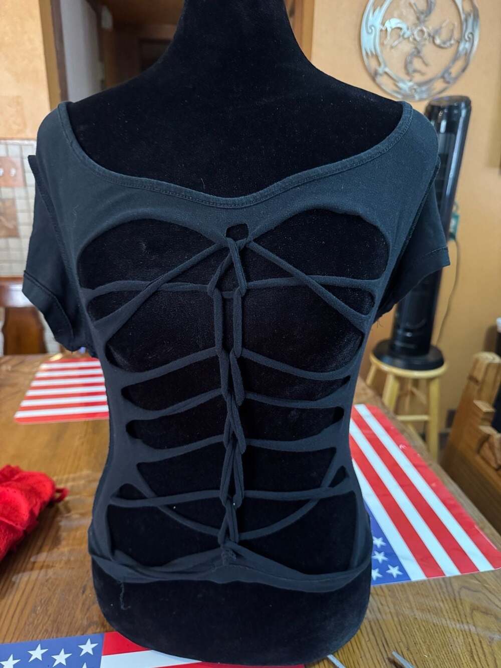 Custom Cut-Out and braided Shredded Back T-Shirt